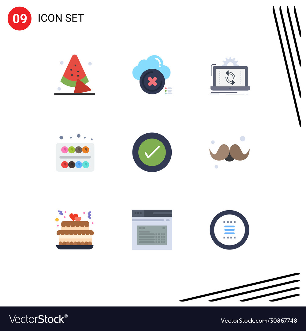 Modern set 9 flat colors pictograph layout