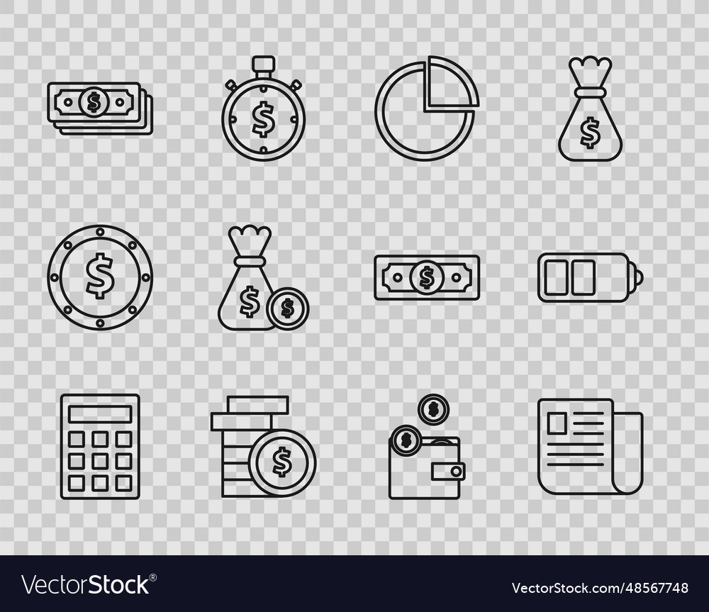 Set line calculator file document pie chart vector image Set line calculator file document pie chart