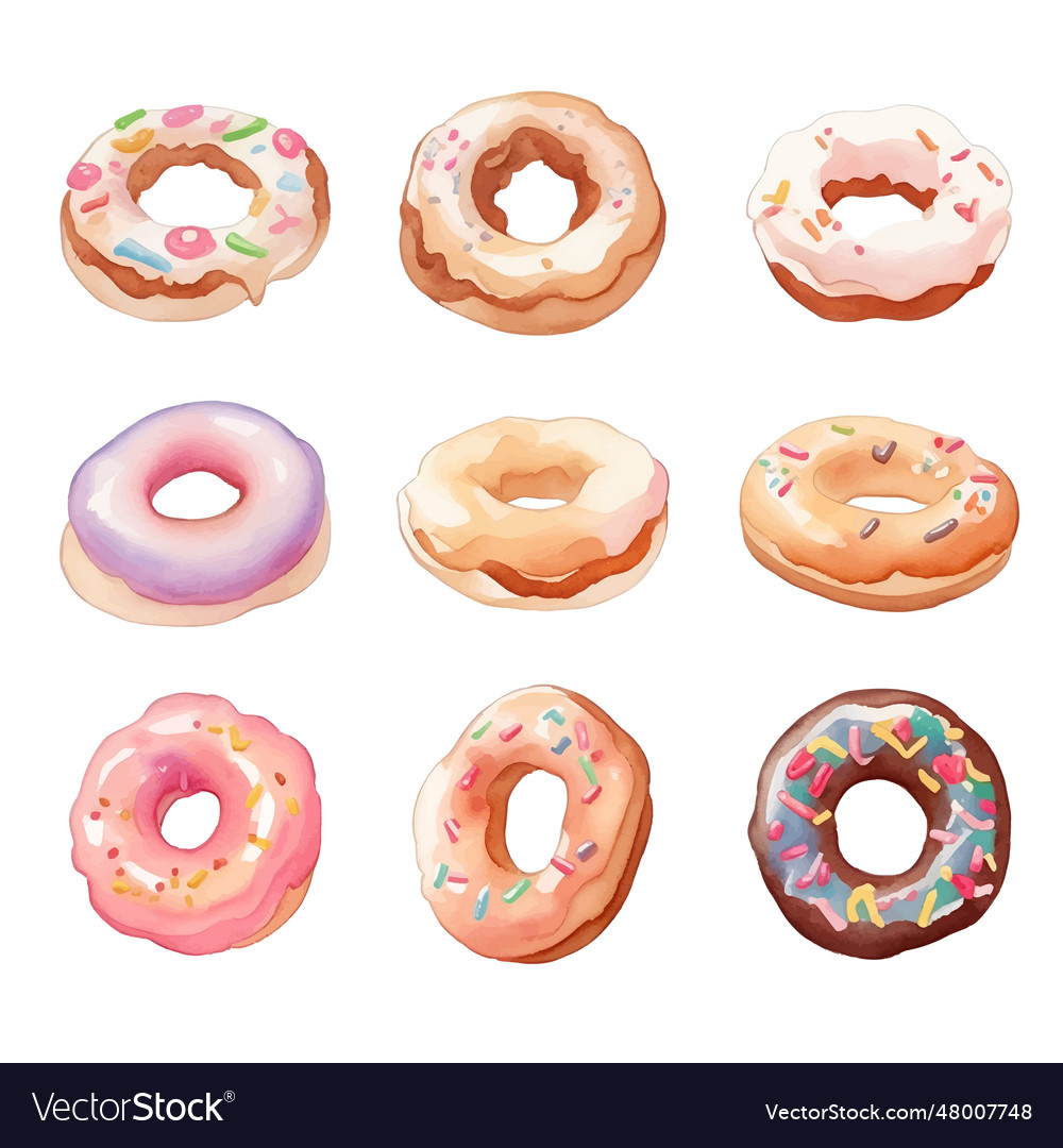 Set of colorful donutswatercolor Royalty Free Vector Image