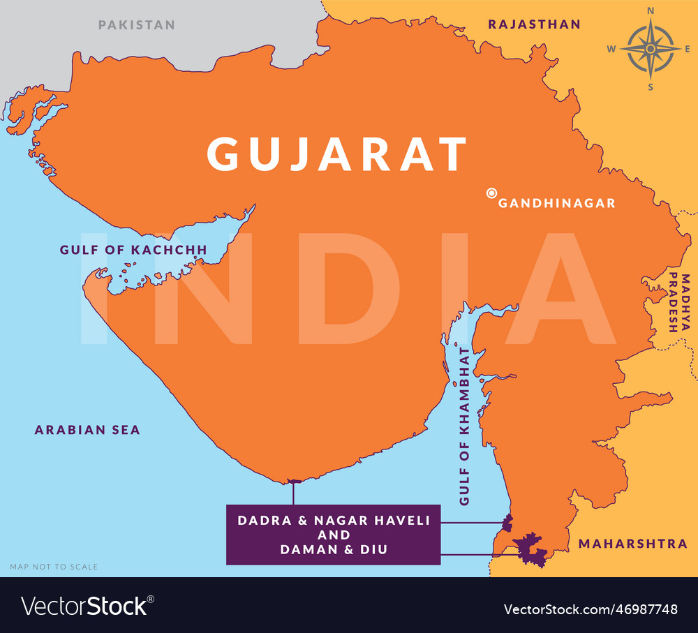 State of gujarat india with capital city Vector Image