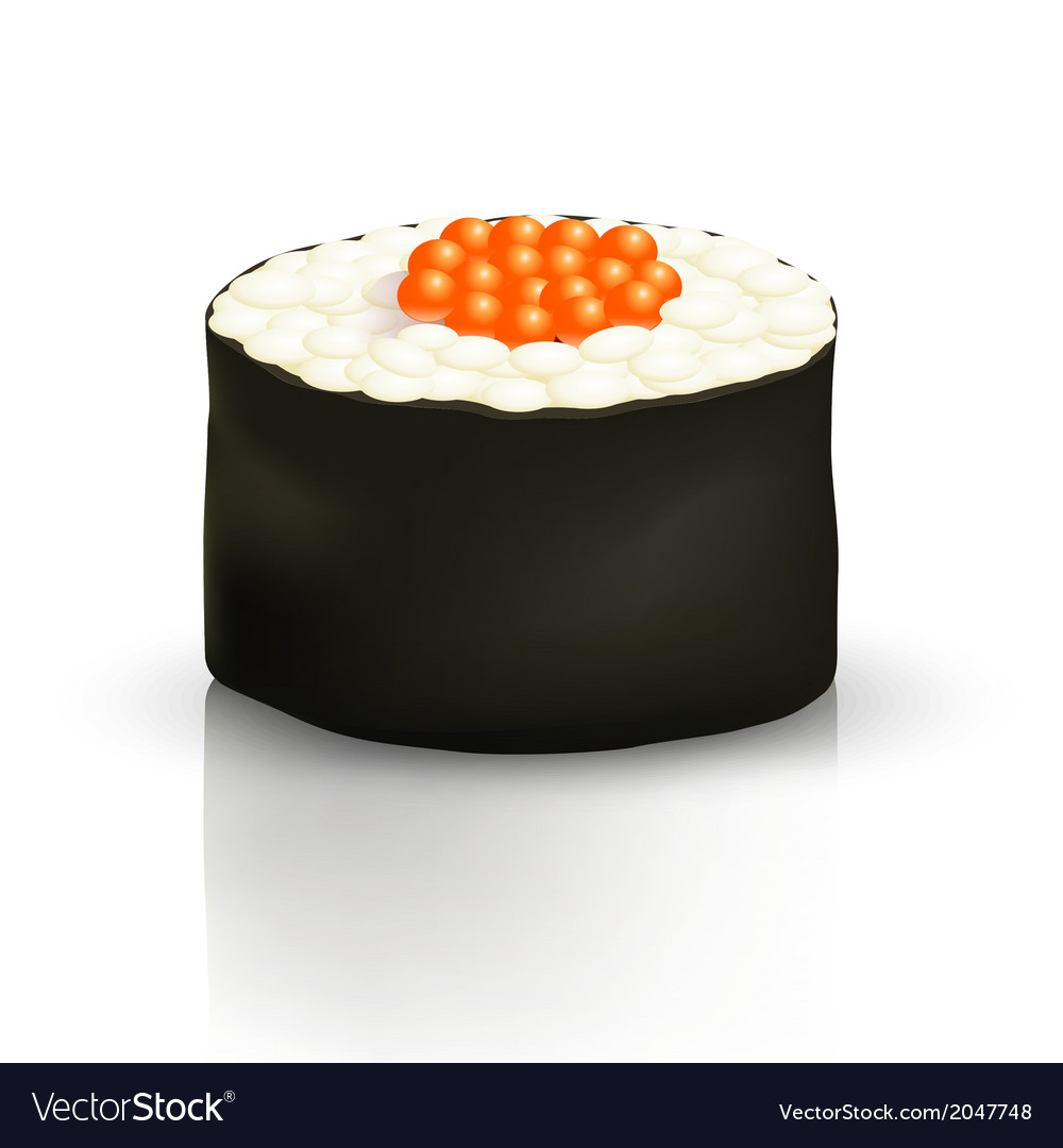 Sushi roll on the surface with reflection