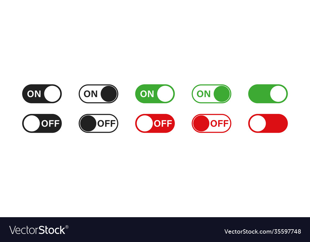 Schalten Sie die Knöpfe auf und aus Icons gesetzt vector image Schalten Sie die Knöpfe auf und aus Icons gesetzt