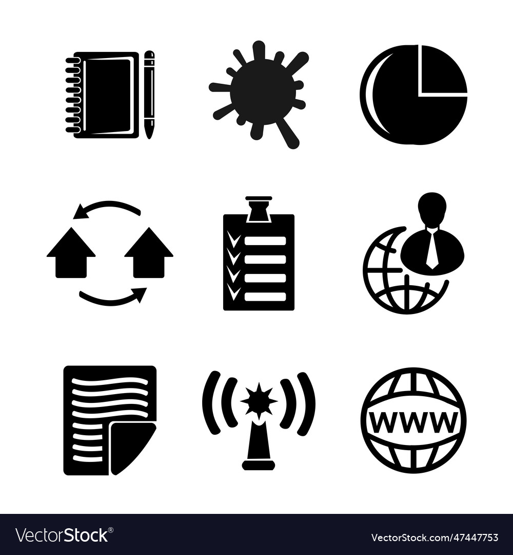 A set of web icons in black