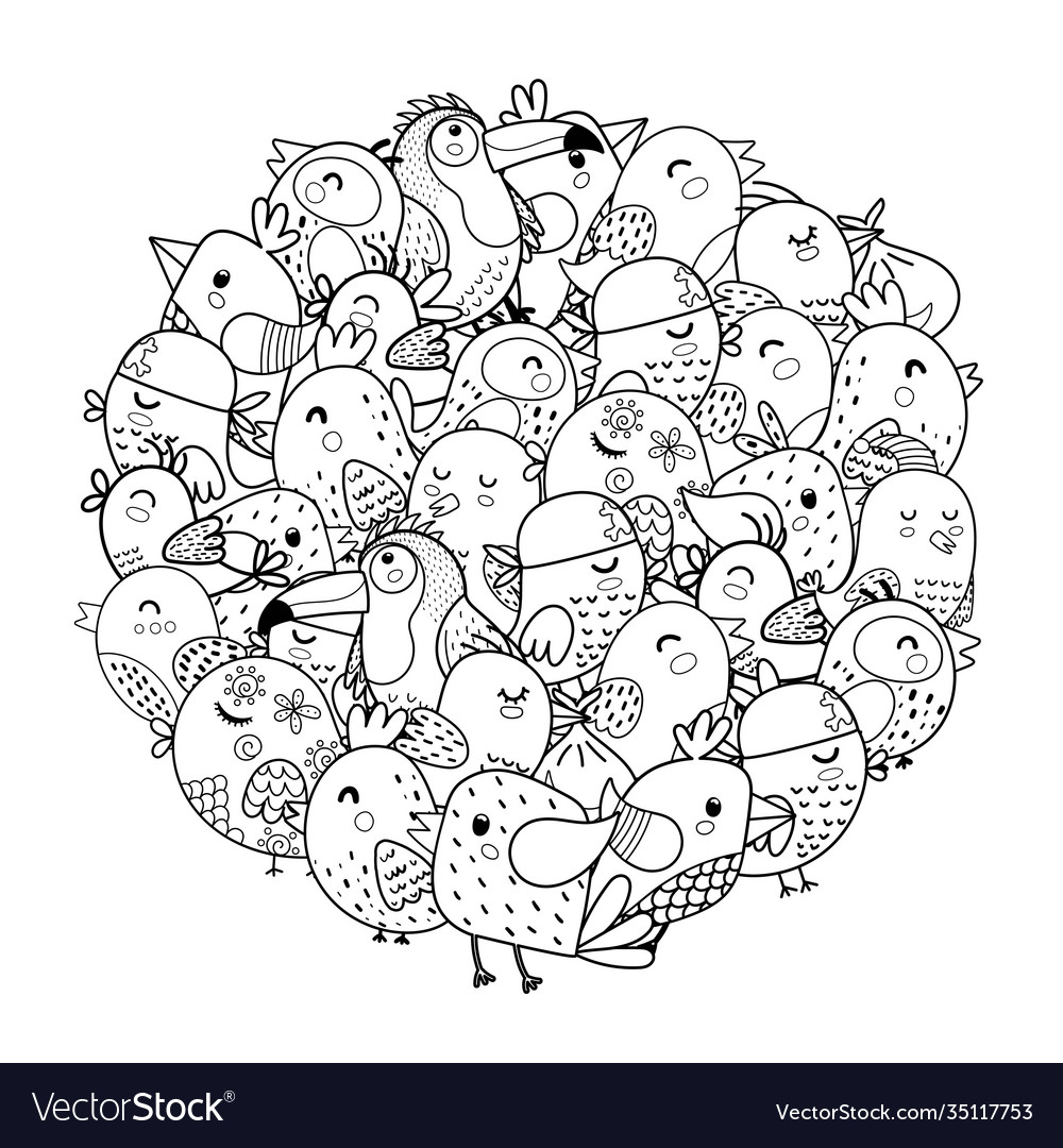 Doodle birds circle shape pattern for coloring vector image Doodle birds circle shape pattern for coloring