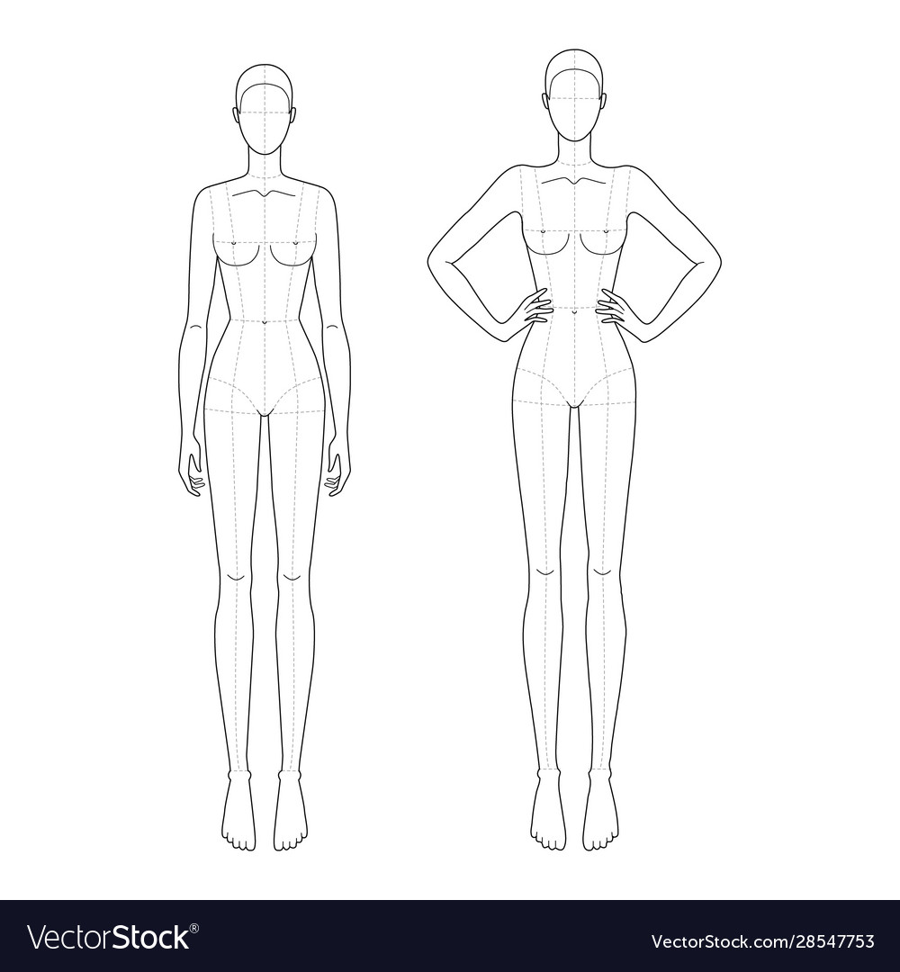 Fashion template 9 head for technical drawing Vector Image