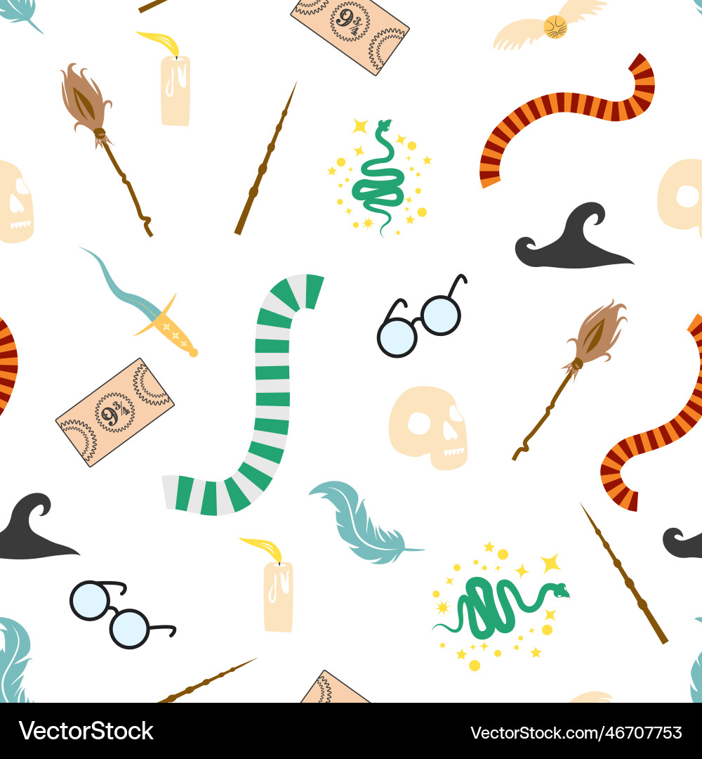 Magic items seamless pattern in flat style school Vector Image
