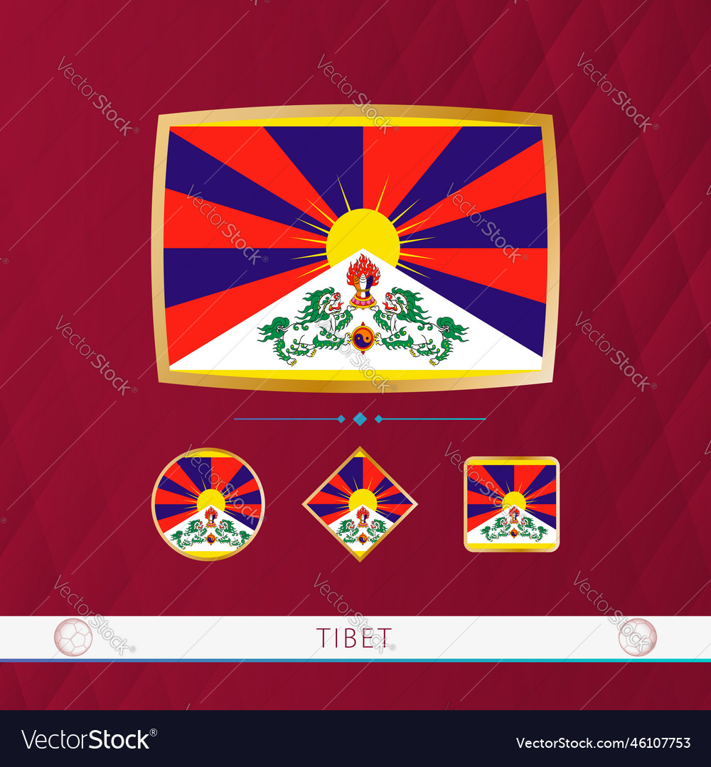 Set of tibet flags with gold frame for use Vector Image