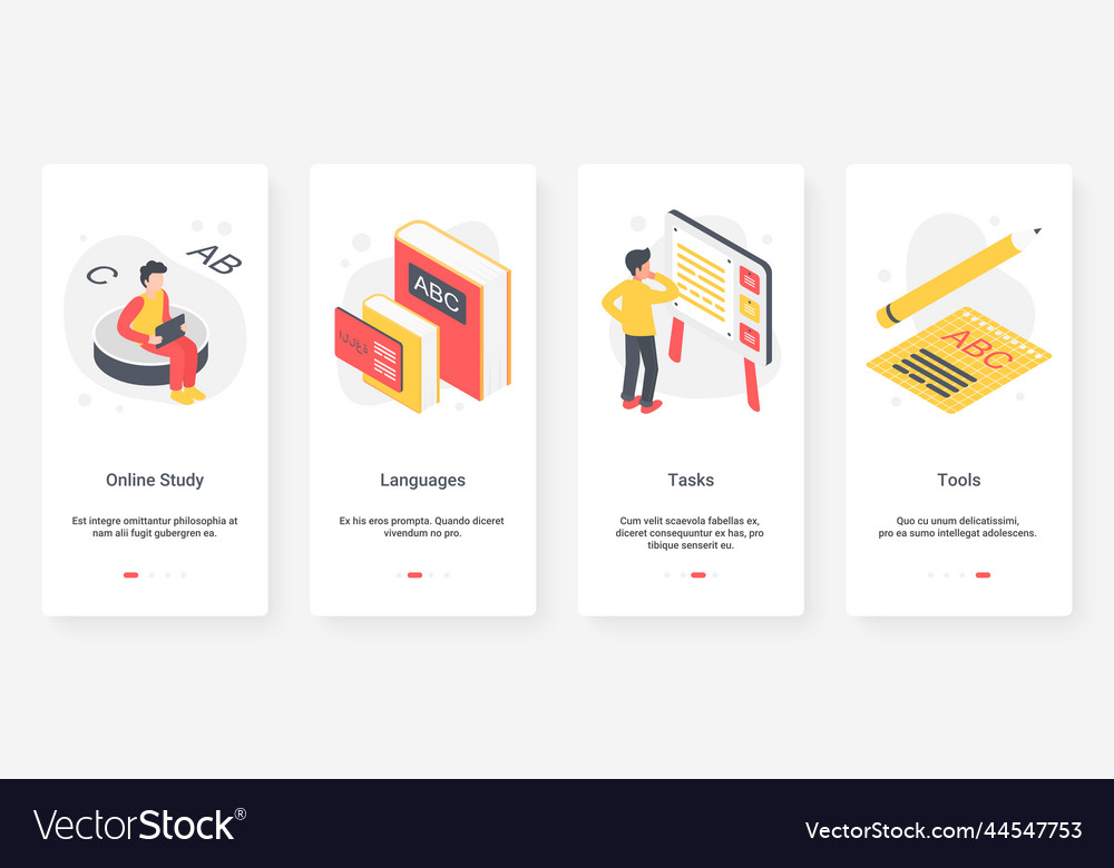 Studying of foreign language education ux ui Vector Image image.