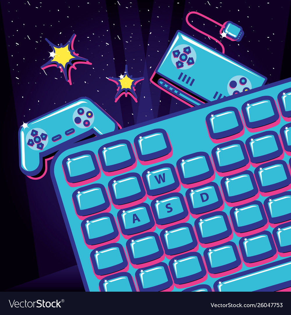 Video game with keyboard and controls retro style