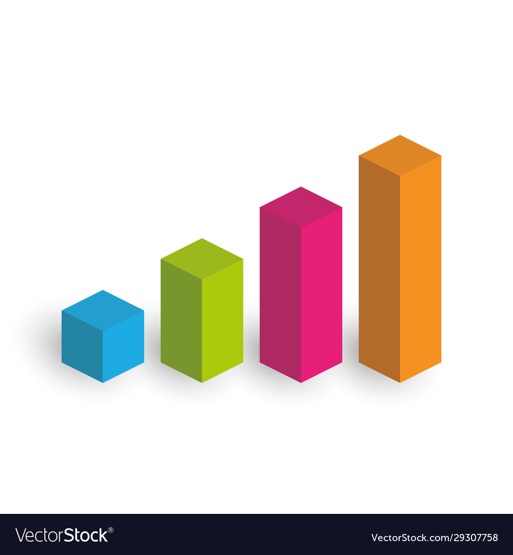 Bar chart 4 growing columns 3d isometric