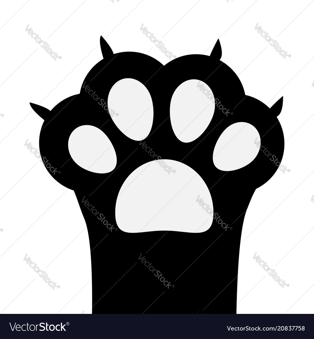 Big black cat paw print leg foot with nail claw Vector Image