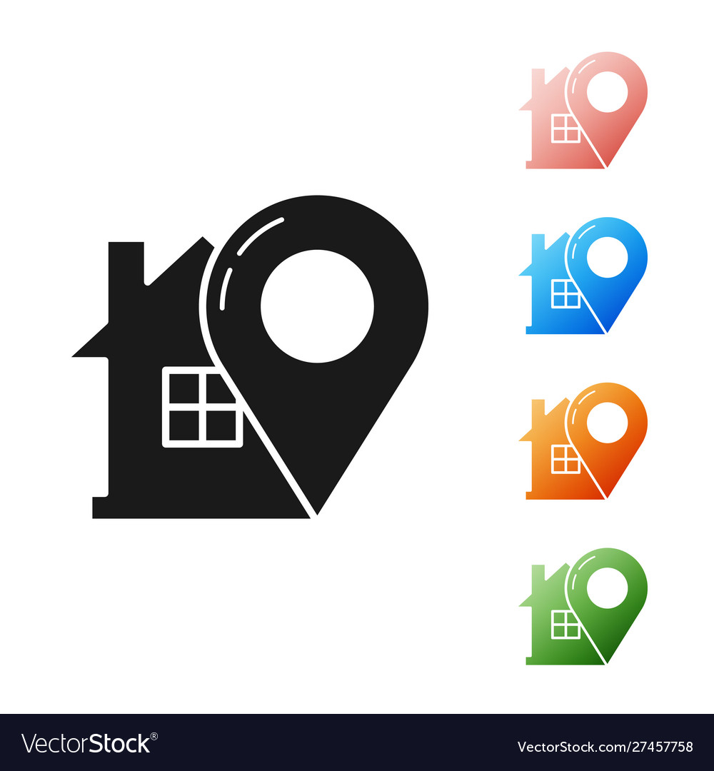 Black map pointer with house icon isolated vector image Black map pointer with house icon isolated