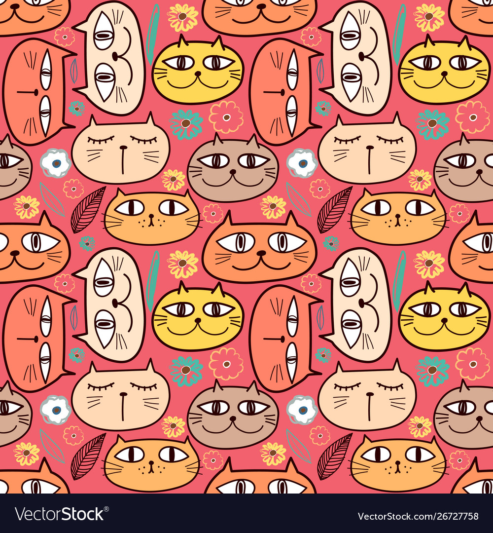 Cute cat seamless pattern background