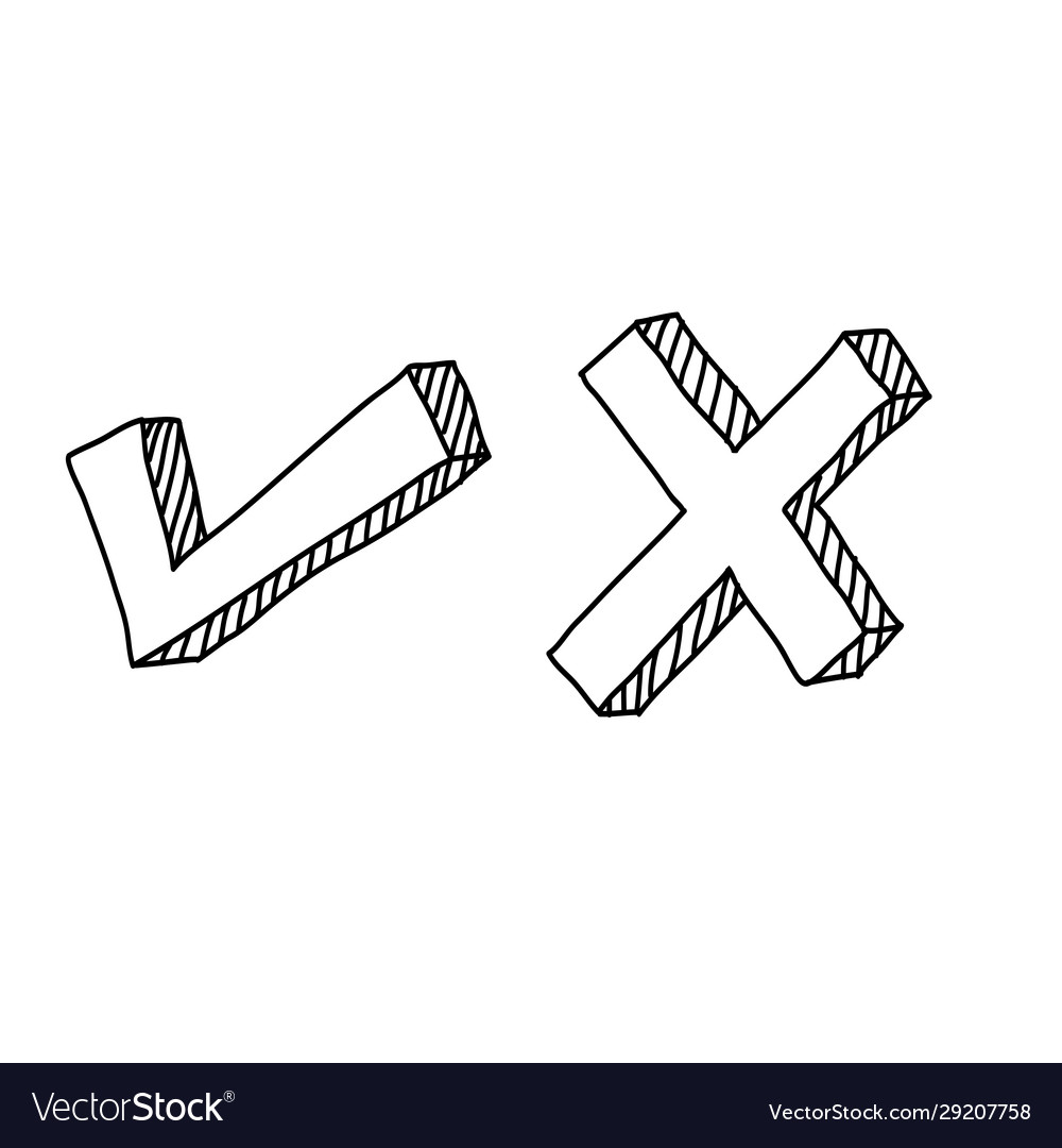 Hand draw of a check mark and cross Royalty Free Vector