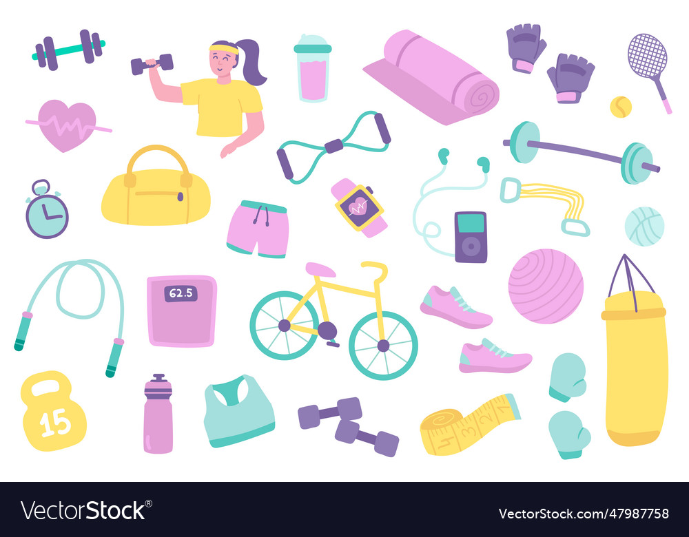 Fitness isolated objects set collection of woman Vector Image