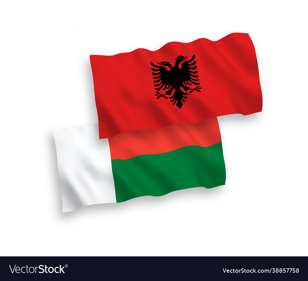 Flags albania and madagascar on a white Royalty Free Vector