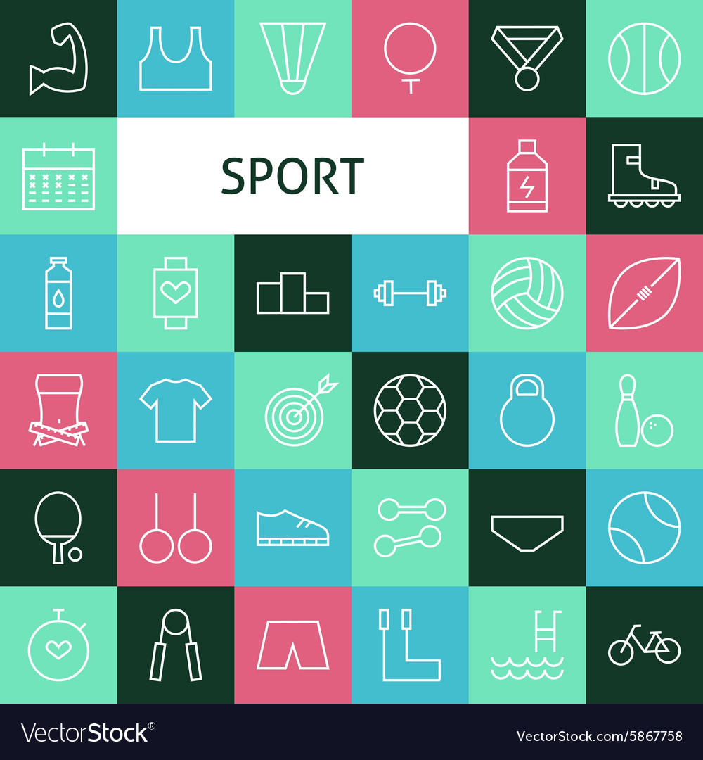 Flat line art modern sports and recreation icons Vector Image