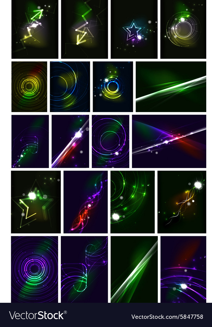 Glowing lines in the dark space set of abstract