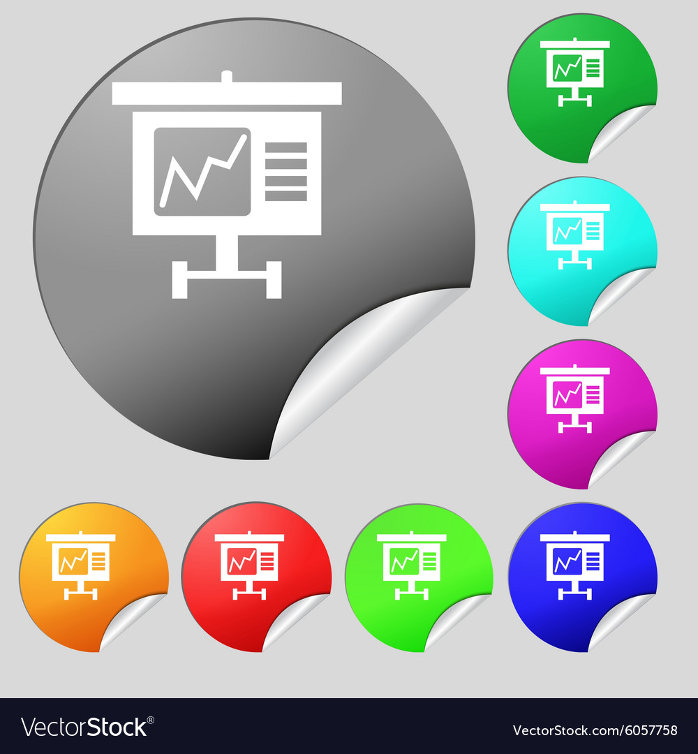 Graph icon sign set of eight multi colored round