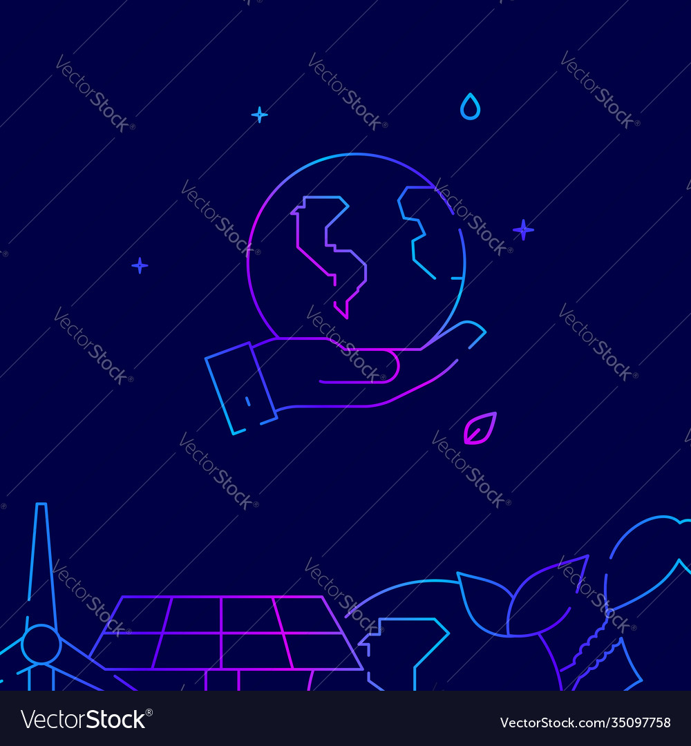 Hand holds planet gradient line icon