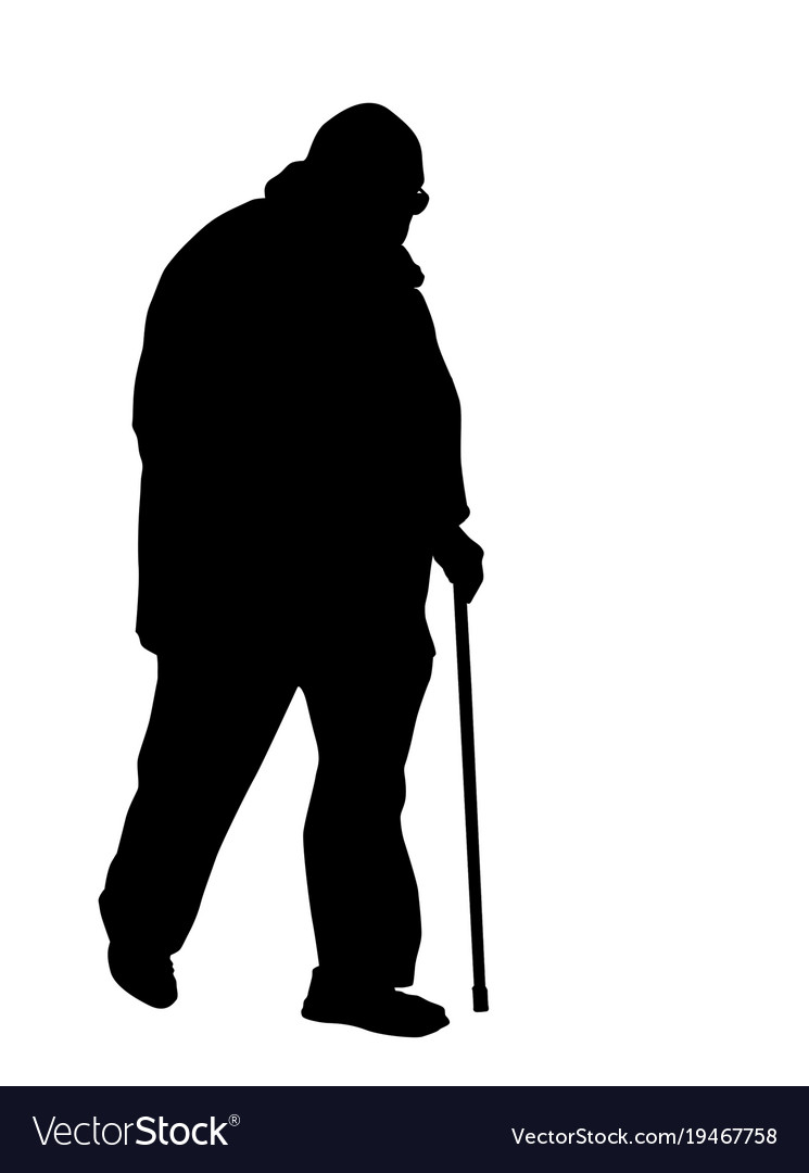 Old man walks with cane