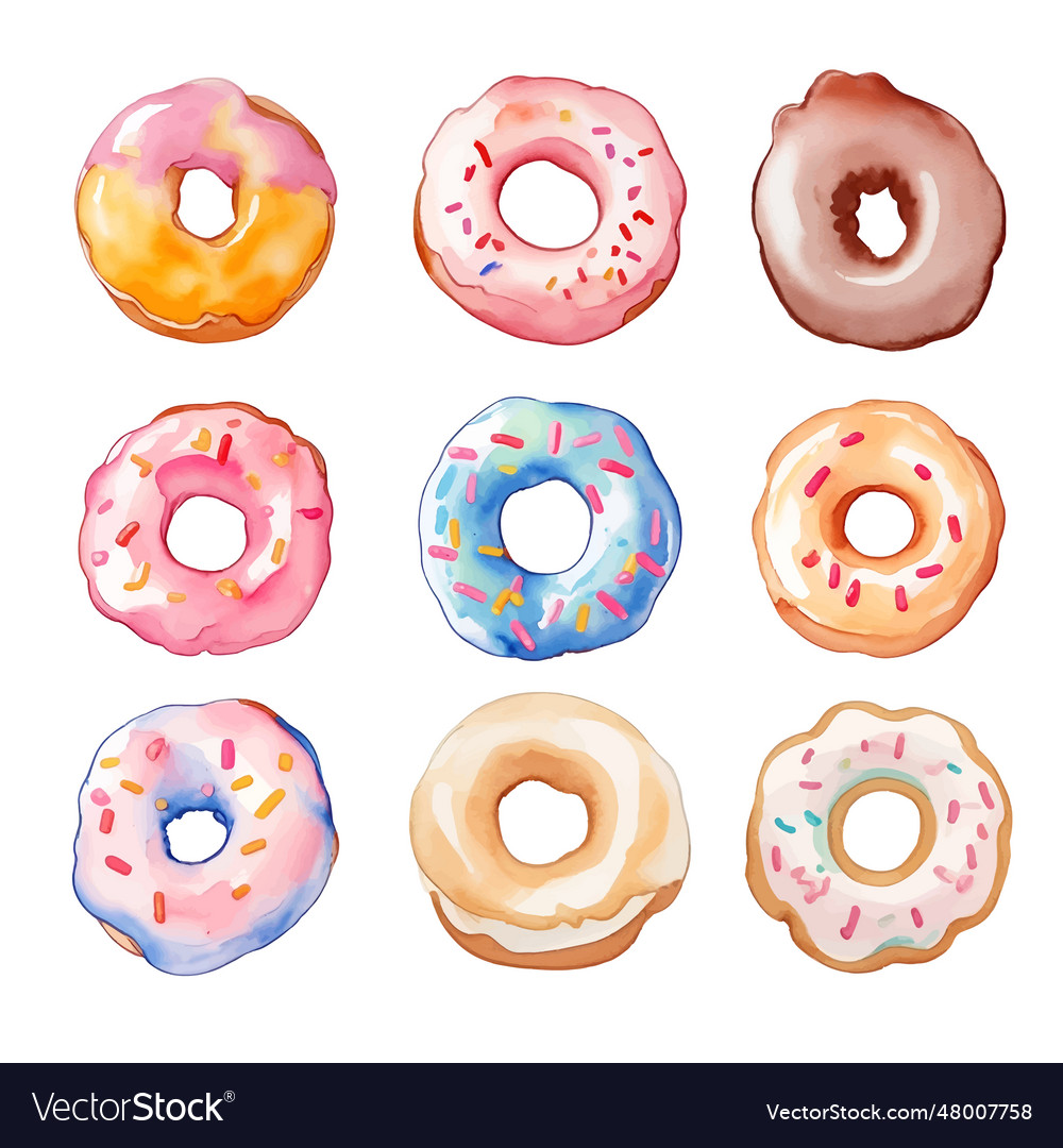 Set of colorful donutswatercolor Royalty Free Vector Image