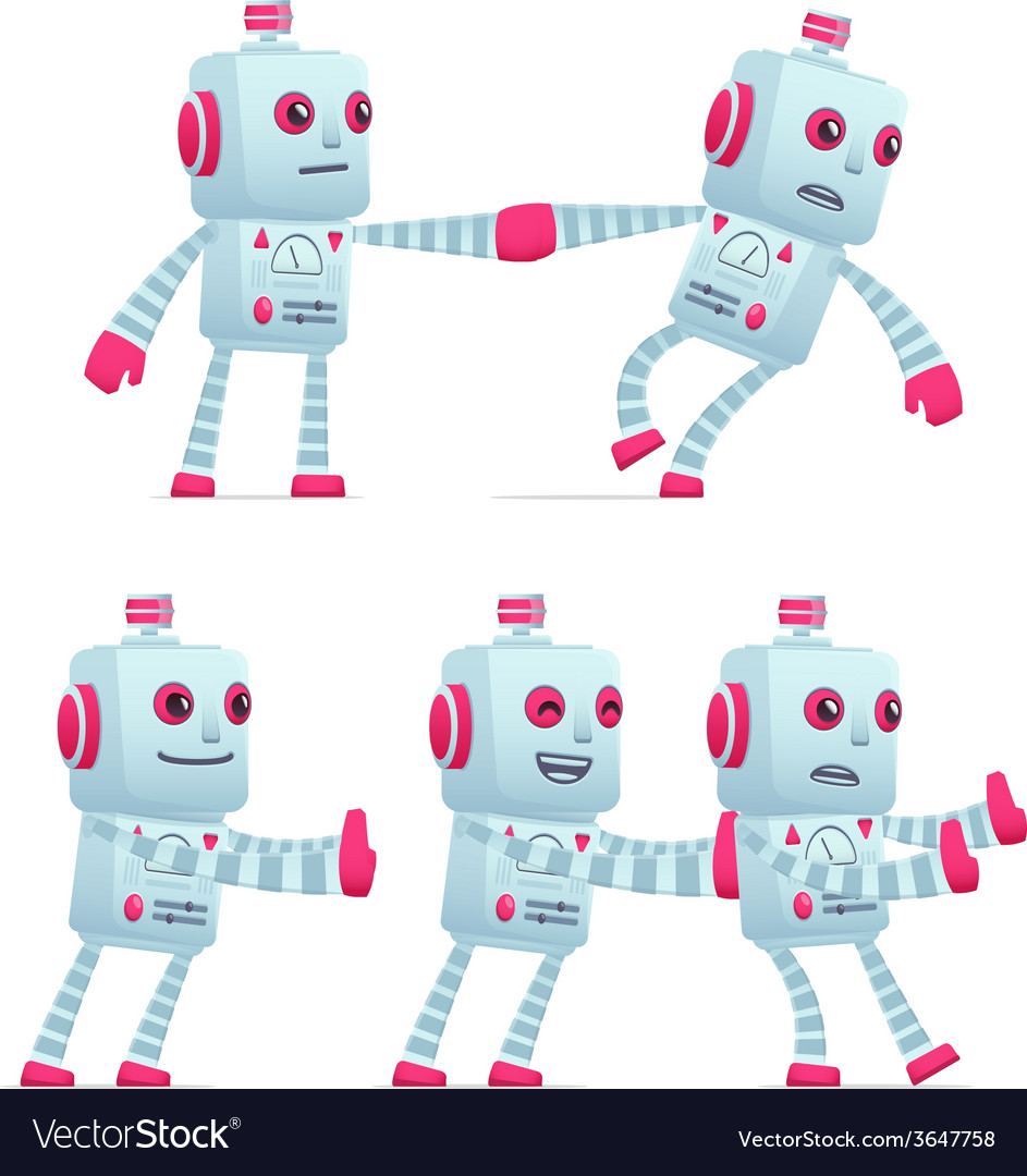 Set of robot character in different poses