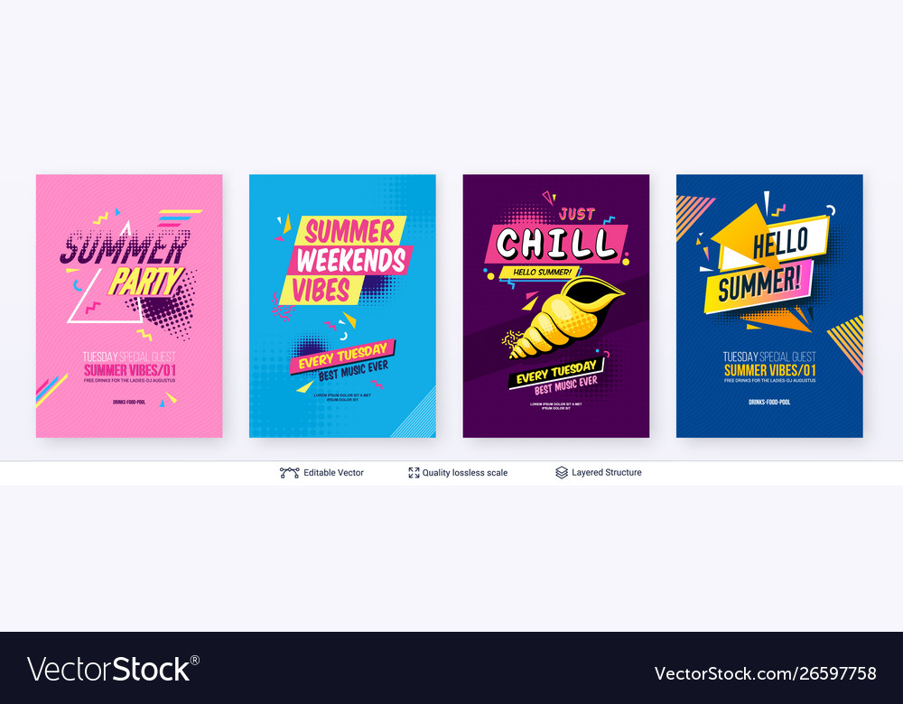 Set summer season ad posters in pop-art style