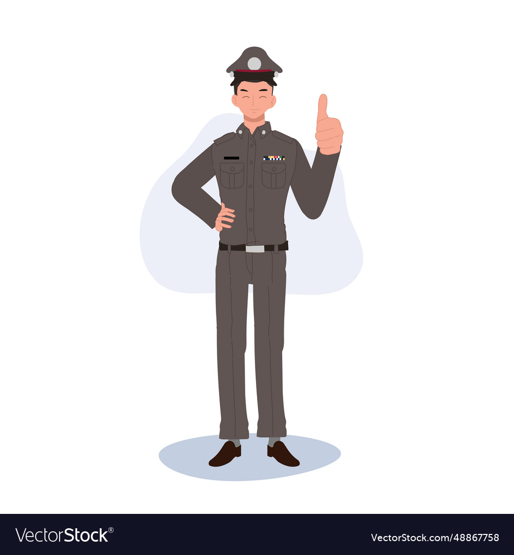 Smiling Thai Police Officer In Uniform Giving Vector Image