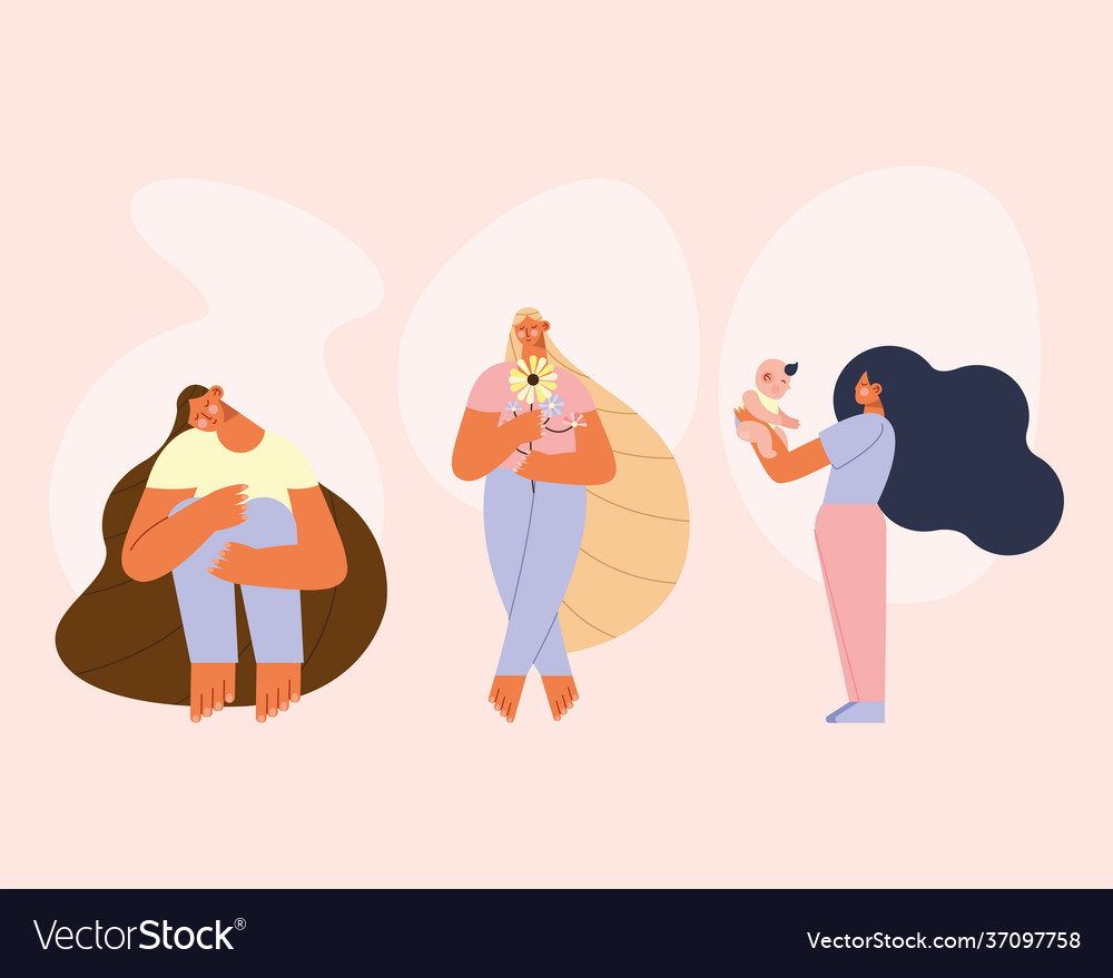 Three moms characters Royalty Free Vector Image