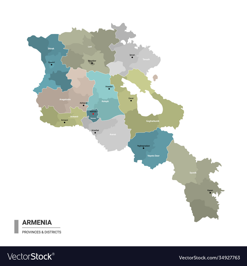 Armenia higt detailed map with subdivisions Vector Image