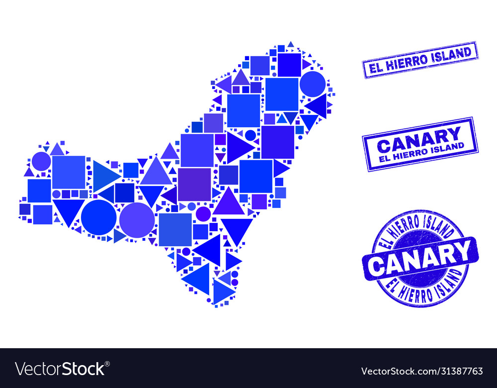 Blue geometric mosaic el hierro island map