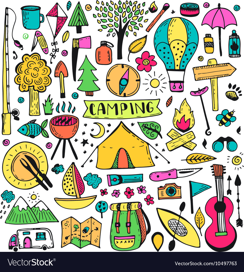 Camping Adventure Set Doodle Royalty Free Vector Imag - vrogue.co