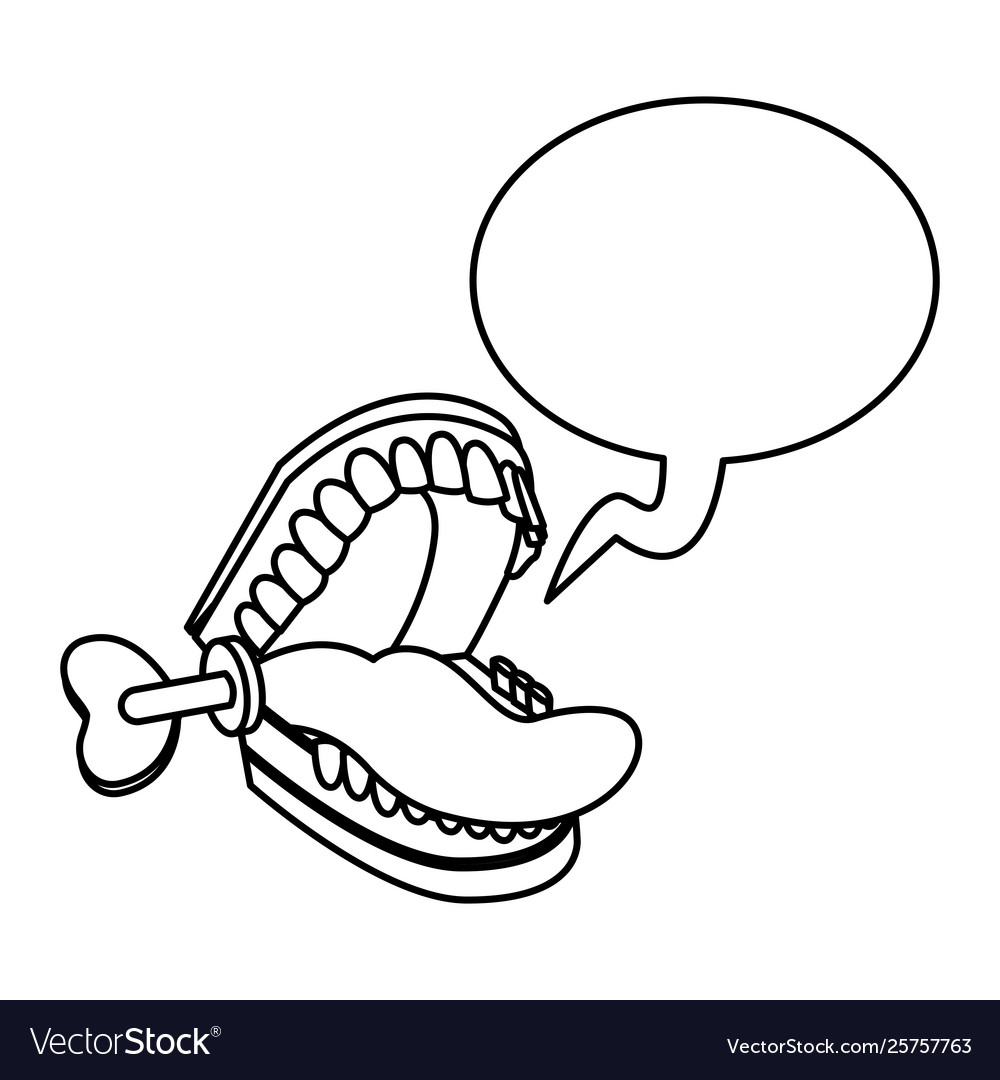 False chattering jaws with speech bubble black and