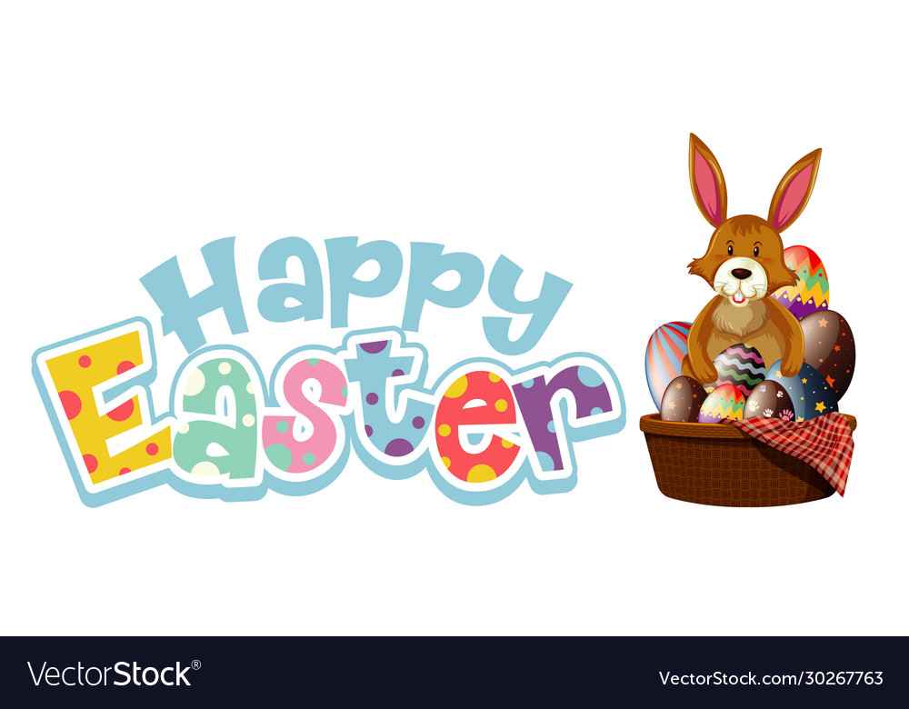 Happy easter font design with bunny Royalty Free Vector