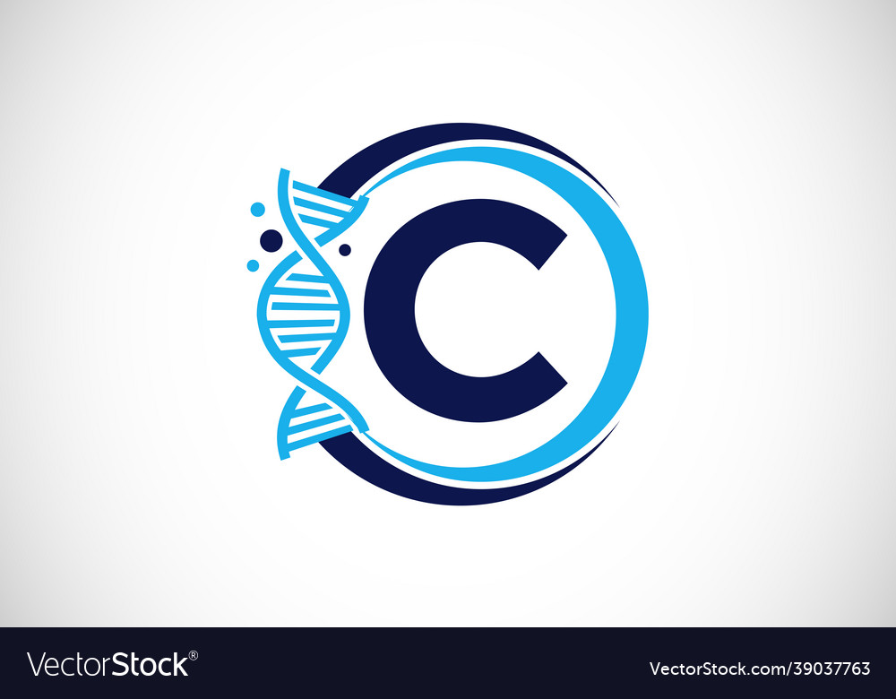 Initial c monogram alphabet in a circle with dna