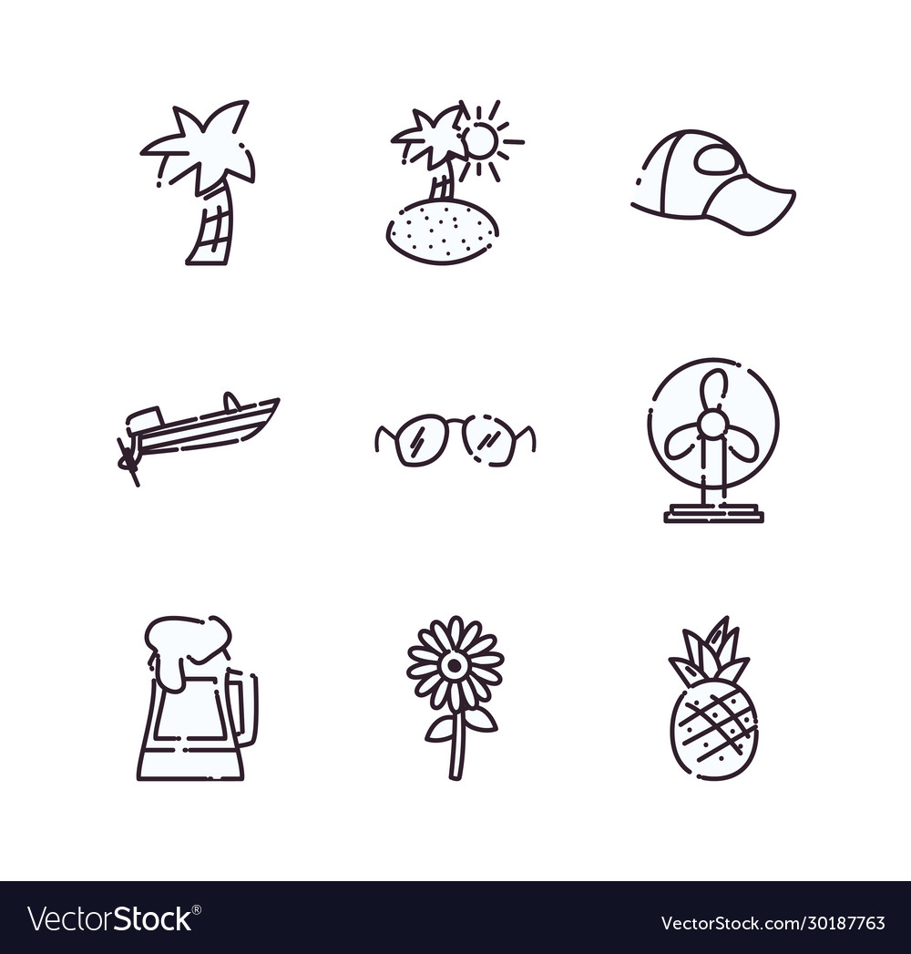 Isolated summer line style icon set design