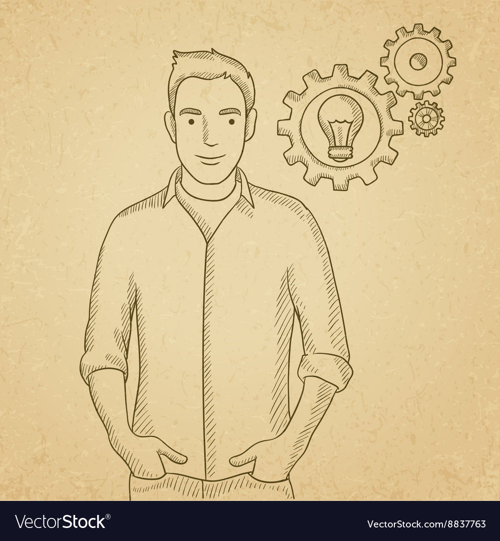 Man with bulb and gears