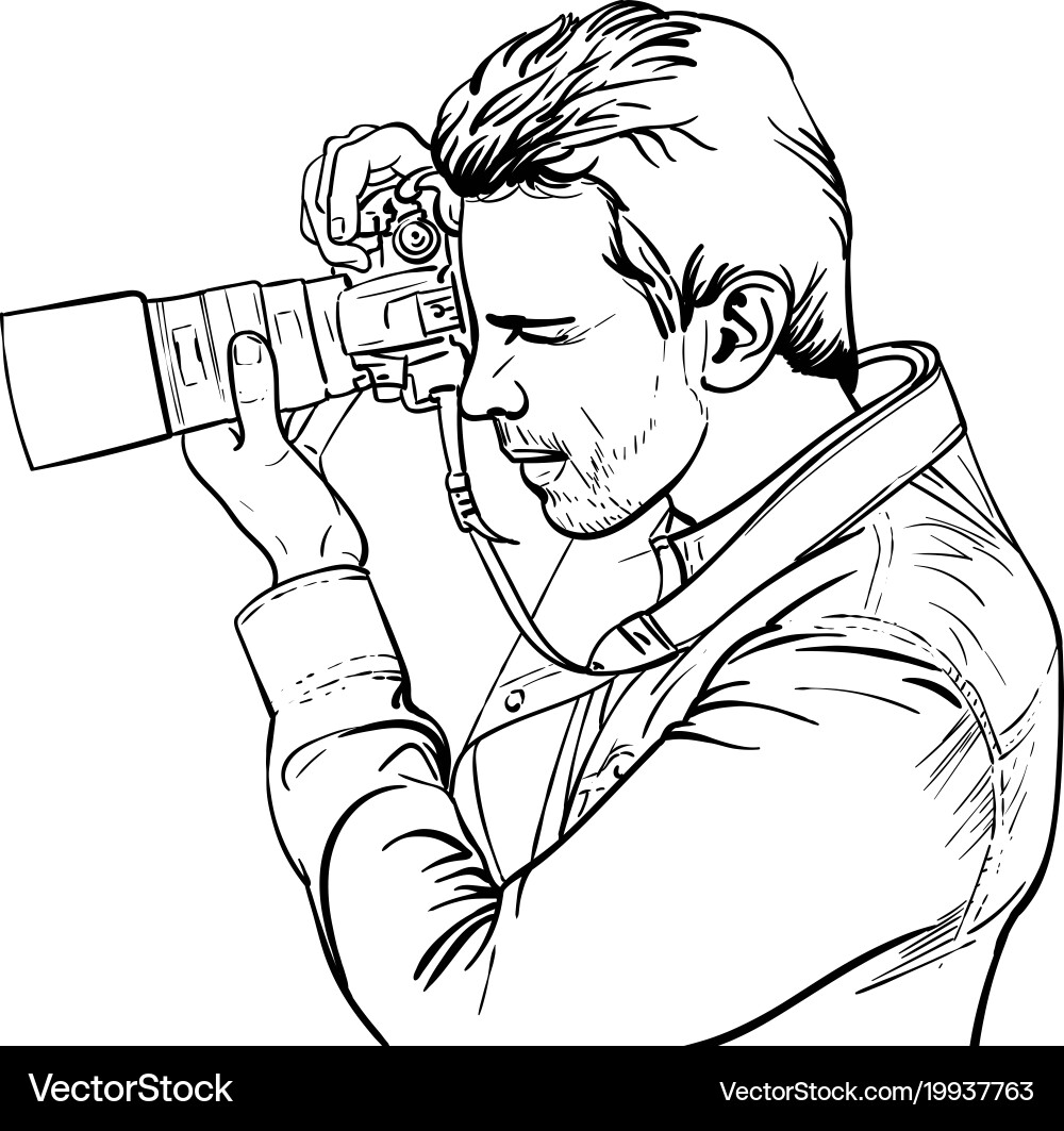 Photographer is at work black and white Royalty Free Vector