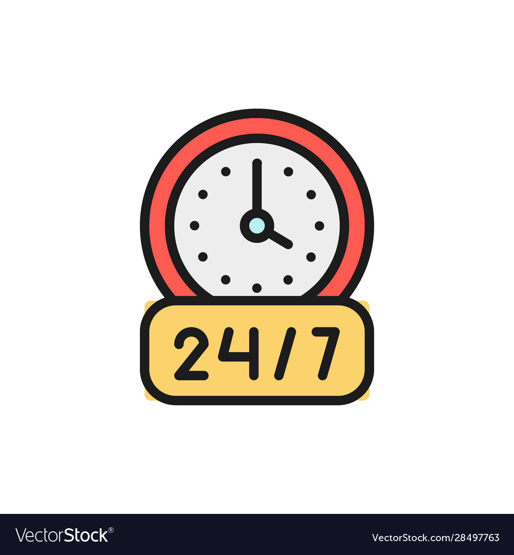 round-the-clock-service-flat-color-line-icon-vector-image