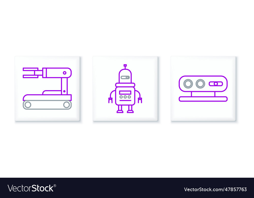 Set line 3d scanning system robot and icon vector image Set line 3d scanning system robot and icon