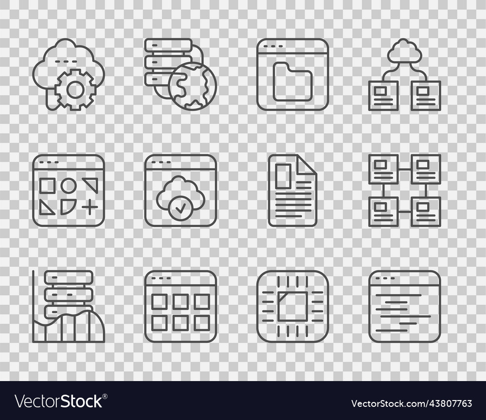 Set line server data web hosting software vector image Set line server data web hosting software