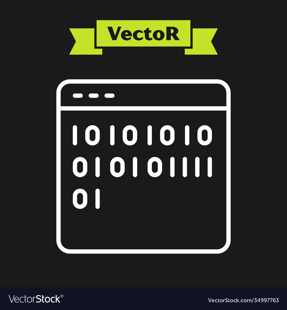 White line binary code icon isolated on black vector image White line binary code icon isolated on black