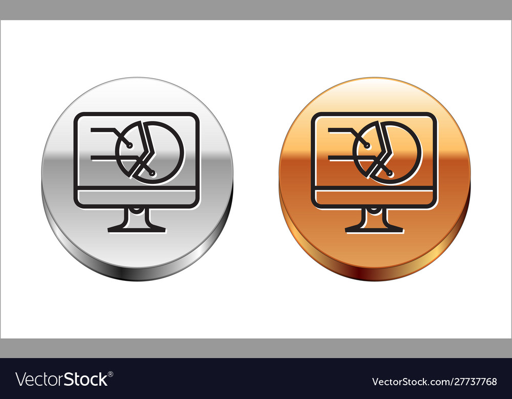 Black line computer monitor with graph chart icon vector image Black line computer monitor with graph chart icon