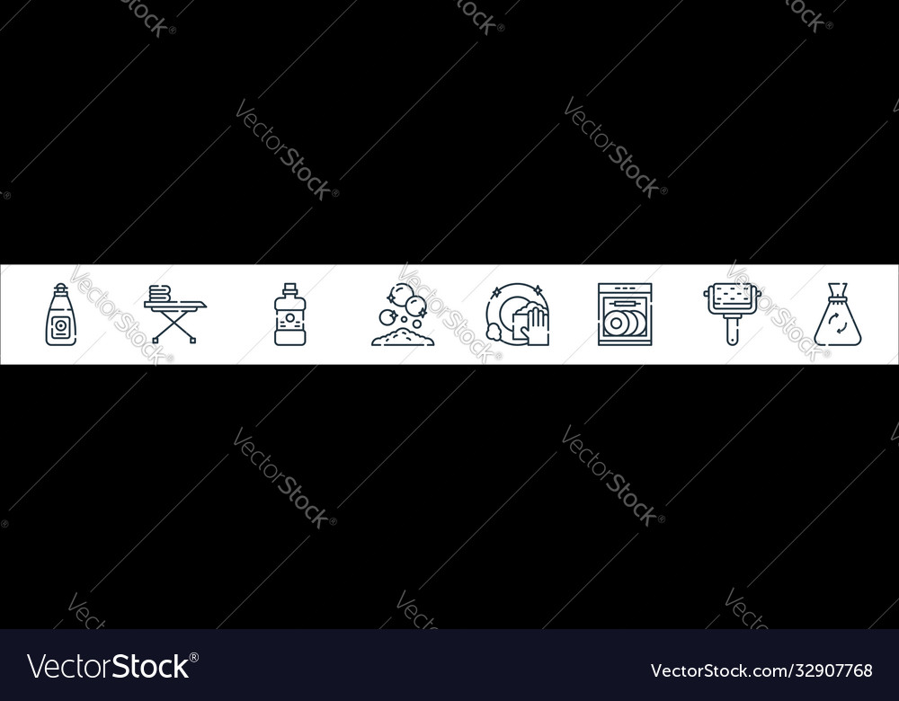 Cleaning line icons linear set quality