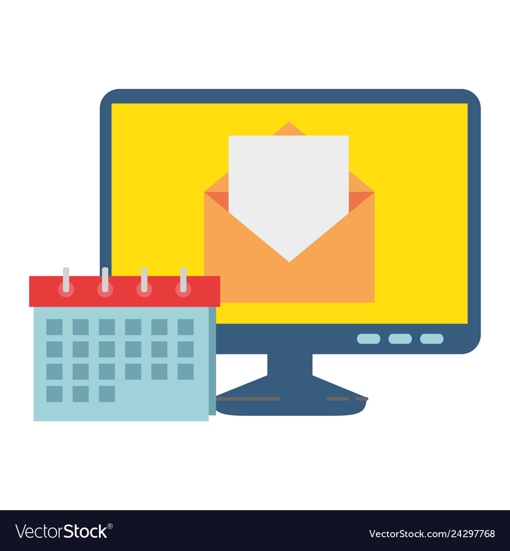 Computer with envelope mail and calendar vector image Computer with envelope mail and calendar