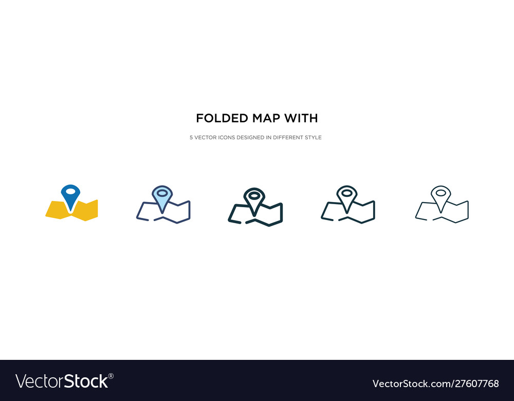Folded map with position mark icon in different