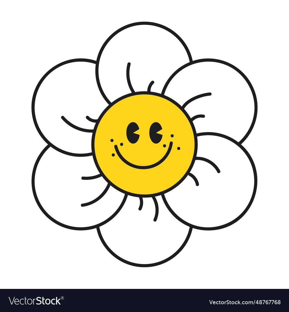 Groovy daisy flowers face collection retro Vector Image