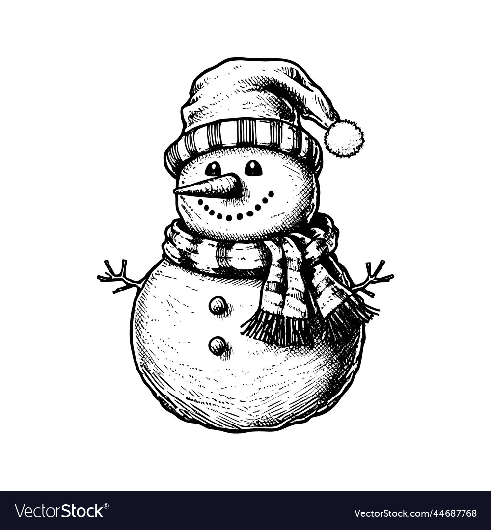 Hand drawn snowman vector image Hand drawn snowman