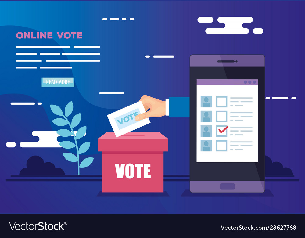 Poster vote online with smartphone and icons